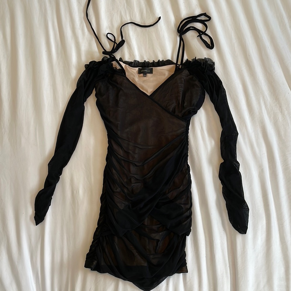 Majorelle mesh ruched long sleeve dress
